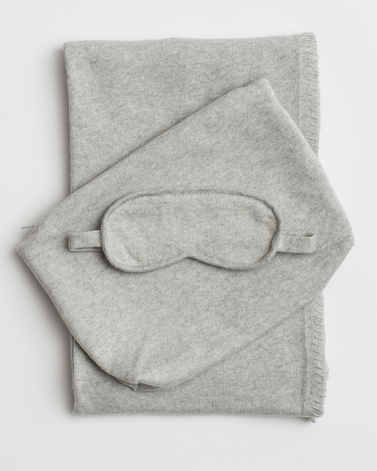 Light Gray Travel Set shown with blanket,  carry pouch and eye mask